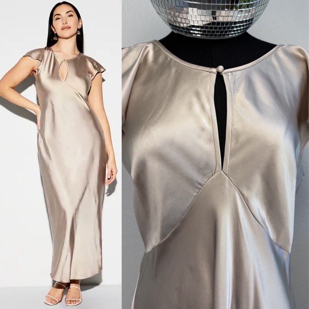 Old Navy The Occasion Flutter-Sleeve Satin Bridesmaid Dress Champagne Medium NWT